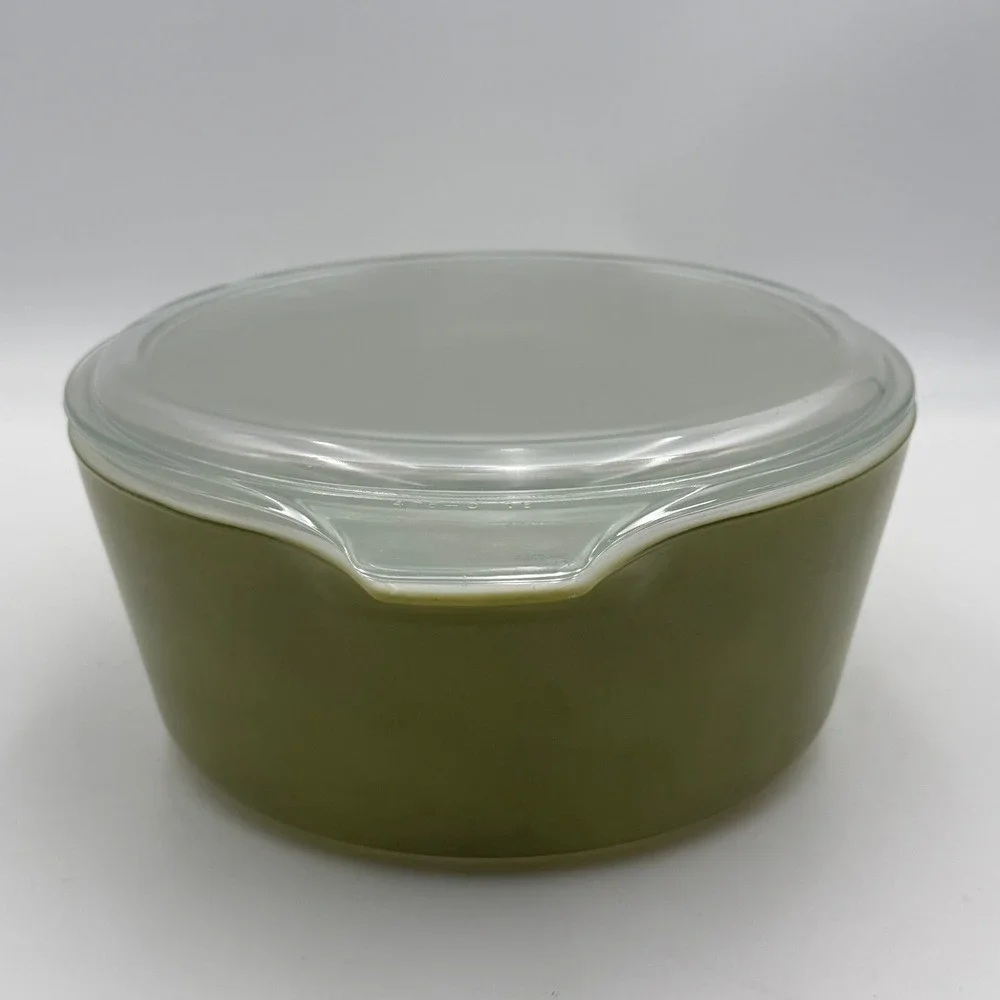 Vintage Pyrex 475-B 2.5 Qt Olive Green Round Casserole Dish with Lid Avocado